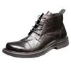 Men's Spring Leather Round-Toe Boots, Comfortable Wear-Resistant High-Top Shoes, Versatile British-Style Large-Size Mid-Top Martin Boots.