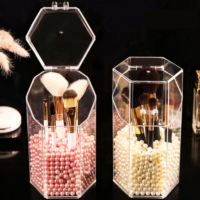 Transparent Acrylic Makeup Brush Holder Makeup Organizer Cosmetic Holder Pencil Lipstick Desk Container Table Makeup Storage Box