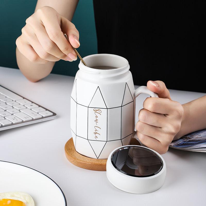 Простая кружка в скандинавском стиле, керамическая чашка для воды, зеркальная крышка, кружка, кофейная чашка, чашка для молока, большая вместительная чашка для питья