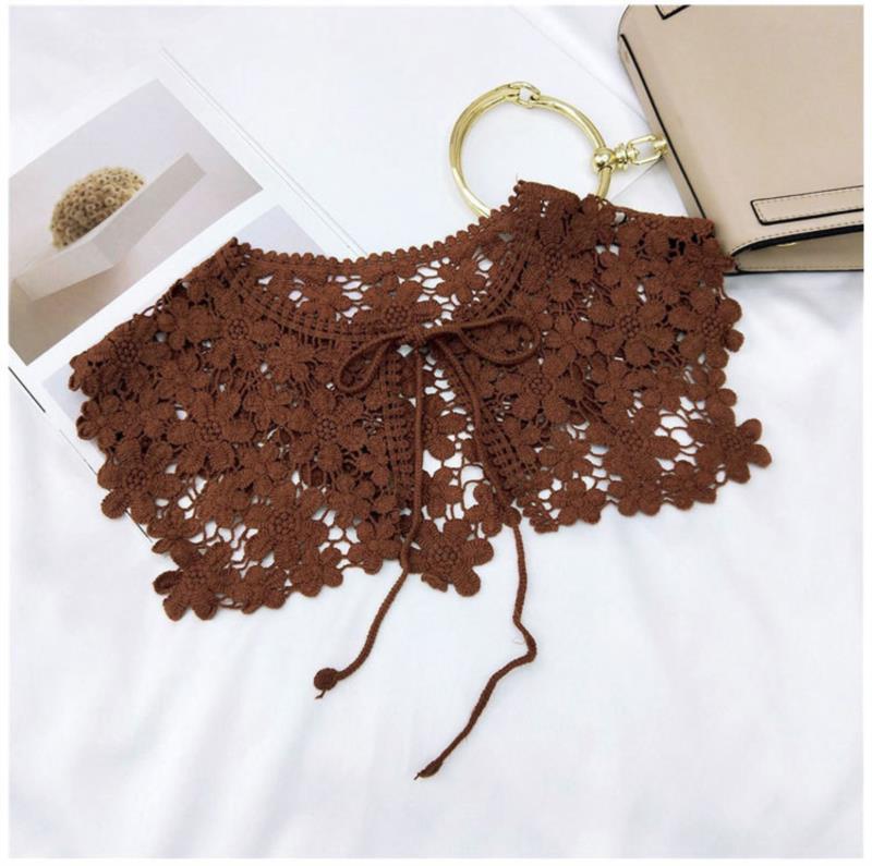 Vintage Shawl O-Neck Doll Fake Collar Shirt Women Hollow Crochet Lace False Collar Detachable Woman Half Shirt Faux Col