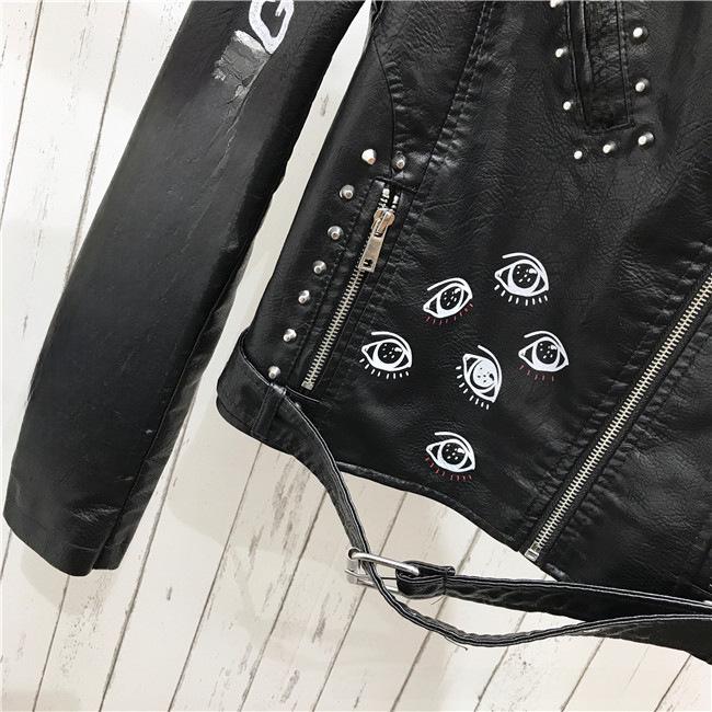 Женская куртка из искусственной кожи 2021 года с заклепками и молнией, 3D-принт с изображением мотоцикла
