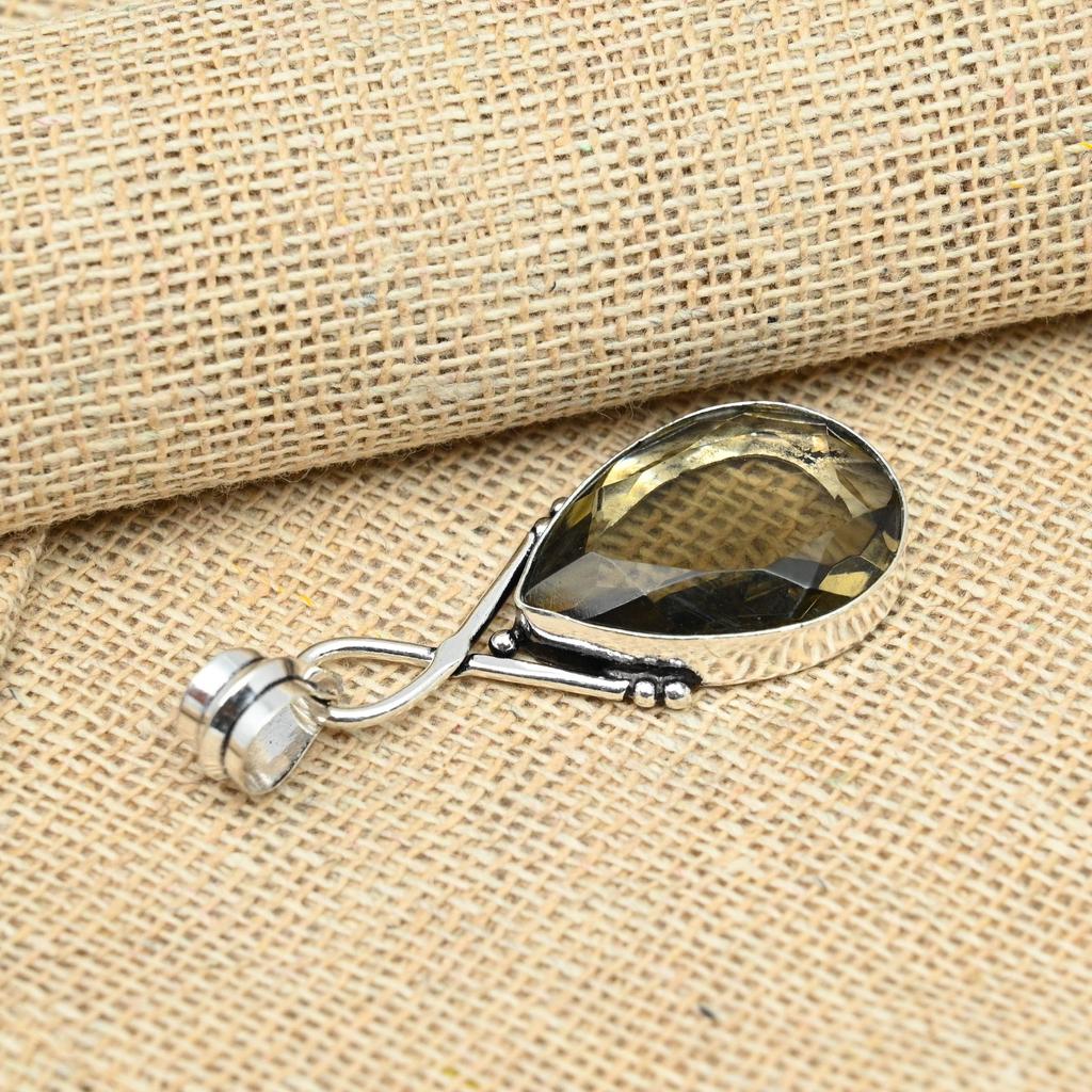 Смоки Топаз Твердый Стерлингового Серебра 925 Подвеска Ювелирных Изделий Ручной Работы Подарок На День Благодарения