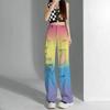 Women's Summer High-Waist Straight Wide-Leg Jeans - Original Design Tie-Dye Rainbow Distressed Pants with Drape Texture