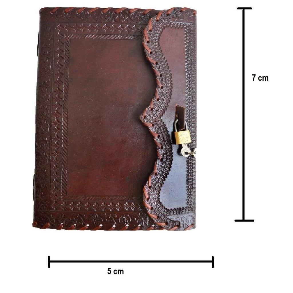 Handmade Embossed Travel Diary with Classic Style/Formate With Lock System - Brown. Size 5x7 Inches.