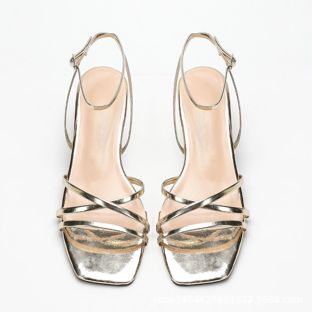 Летние новые однословные сандалии с открытым носком, универсальные, с квадратным носком и высоким каблуком