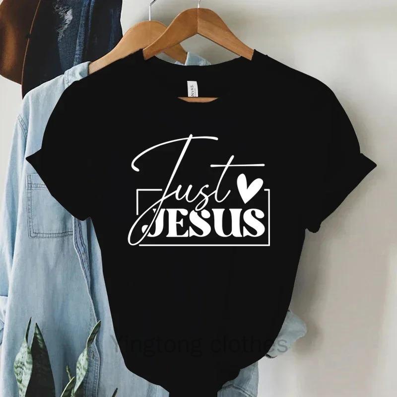 Футболки с принтом Just Love Jesus для женщин, футболка с надписью Christian Jesus, топы Harajuku с графикой для женщин, летняя религиозная христианская футболка