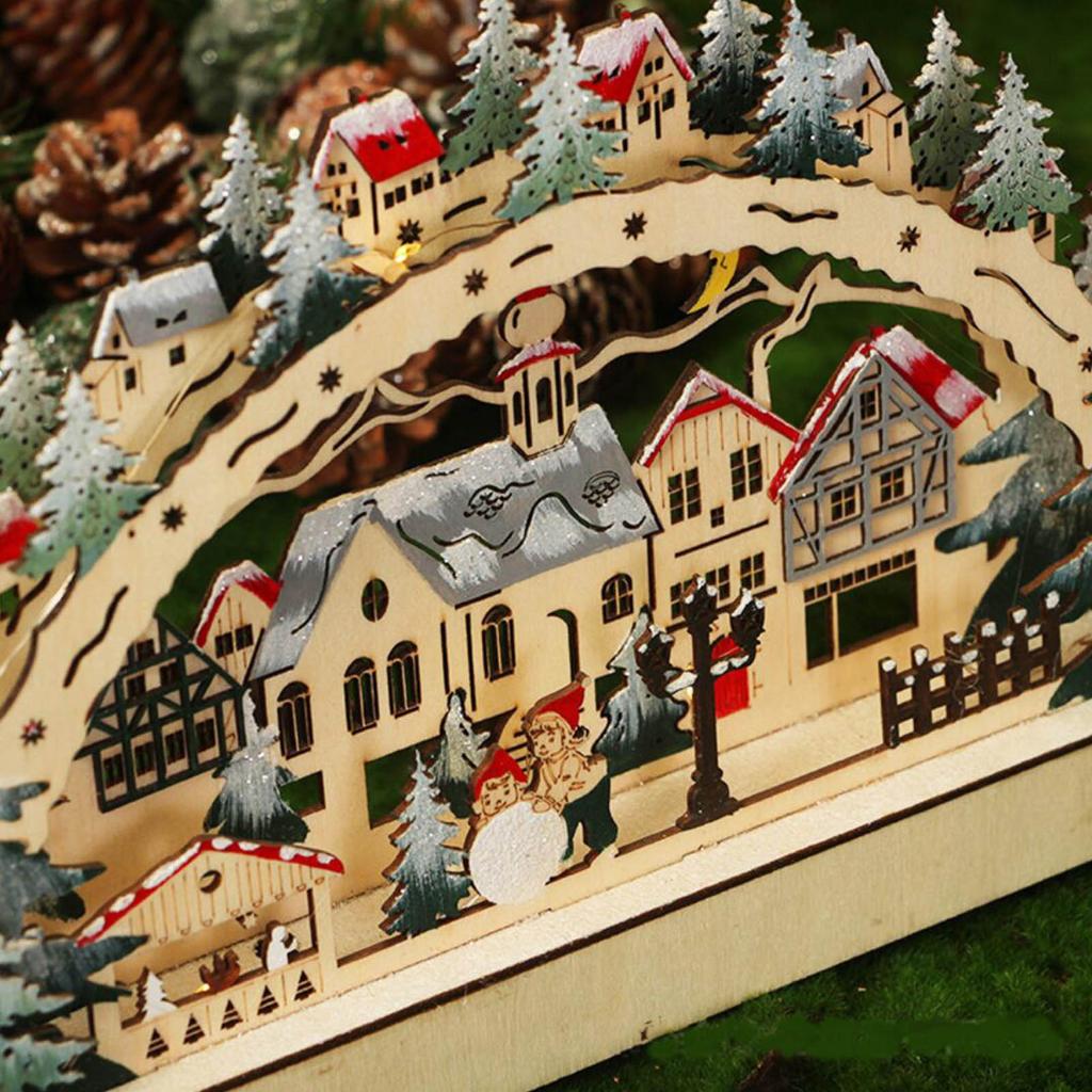 Рождественские украшения для стола, украшения для дома, освещенный дом, деревянные центральные элементы для стола, светодиодные фигурки для праздничного ужина