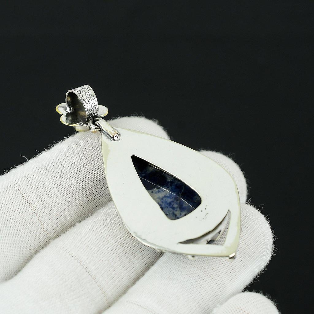 Подвеска из драгоценного камня содалита, ювелирная подвеска из стерлингового серебра 925 пробы, ювелирная подвеска из натурального содалита для женщин, подвеска для подарков