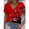 Summer V-neck Flower Pattern 3D Printed Top Fashionable Casual Short Sleeved Women's T-shirts