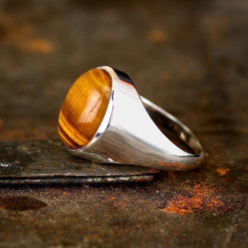 Tiger Eye Ring, 925 Sterling Silver Ring, Gemstone Ring, Mens Jewelry, Unisex Gift, Oval Ring, Statement Ring, Wedding Ring