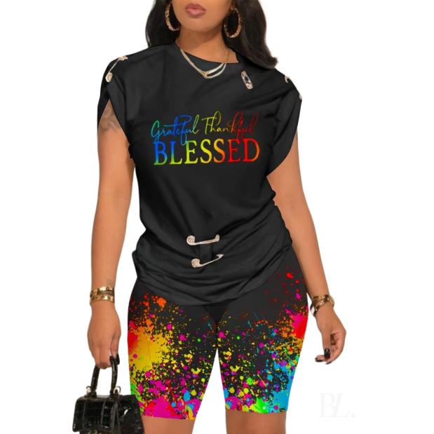 Летний комплект из свободного покроя с 3D-принтом, топ и шорты, повседневные комплекты из двух предметов одежды для женщин, спортивные костюмы