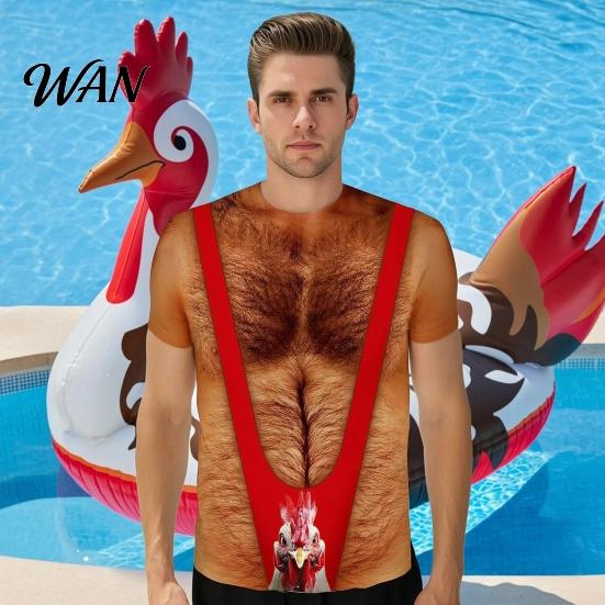Themed Party Shirt Men Chest Hair Toupee T-Shirt, Funny Muscle with False Hair, Six Bachelor T-shirt Pack Ugly Tee, Loose Fit for Carnivals