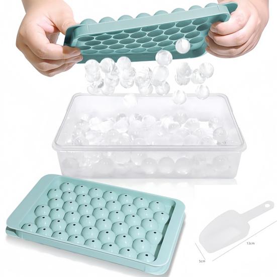 Ice Cube Mold with Lid Shovel And Container Round Ice Cube Trays for Freezer Flexible Ice Cube Maker Refreshing Drink Accessory