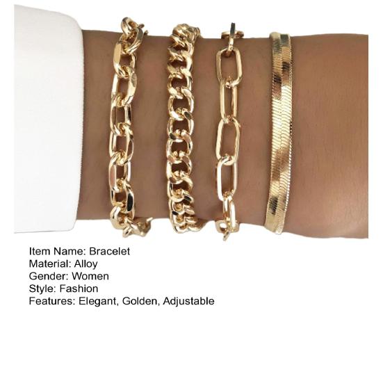 4Pcs/Set Women Bracelet Elegant Golden Adjustable Alloy Herring Bone Link Chain Teen Girls Bangle Fashion Jewelry