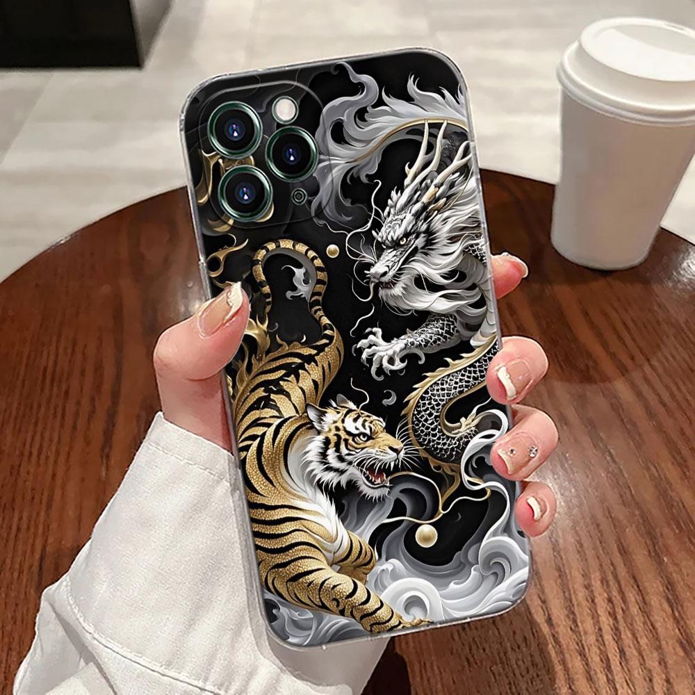 Милый Черно-Белый Дракон Прозрачный Чехол Для Apple iPhone 17 16 15 14 13 12 11 Pro Max 16 Plus 16E 17Air 17Pro Чехол Для Телефона Funda