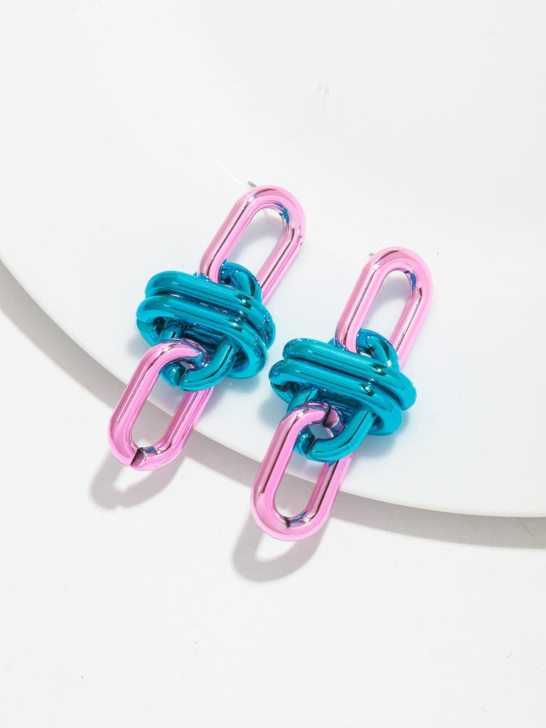 Retro Acrylic Oval Link Drop Earrings for Women New Trendy Metallic Colorful Geometric Chain Long Earring Punk Jewelry Gifts