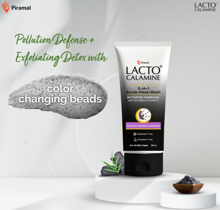 Lacto Calamine 3-в-1 Угольный скраб для лица, уголь для умывания, скраб для лица, маска для лица с каолиновой глиной, маслом чайного дерева и витамином Е 100 г