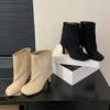 Ботинки зимние новые простые с круглым носком на высоком каблуке короткие ботинки для通勤 универсальные однотонные рукав женские зимние ботинки