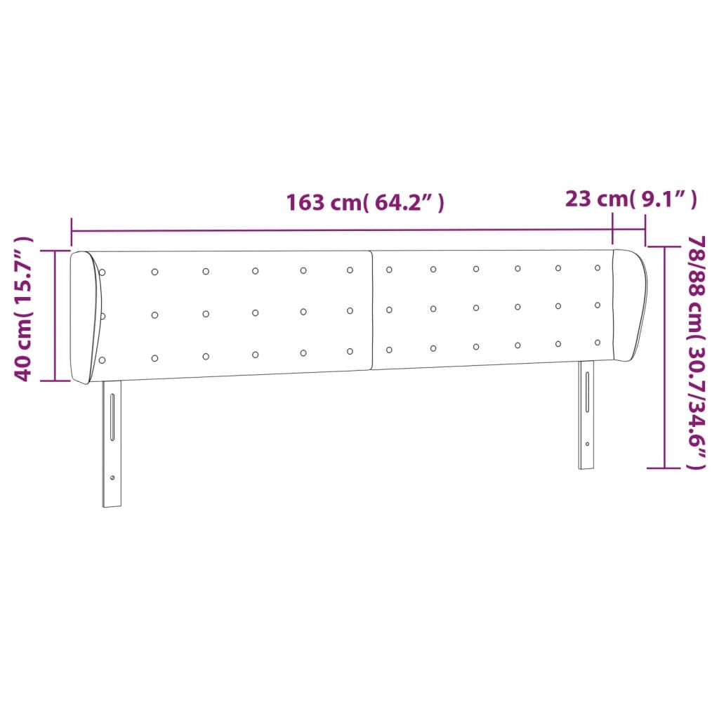 Headboard with Ears Black 163 x 23 x 78 88 cm Velvet