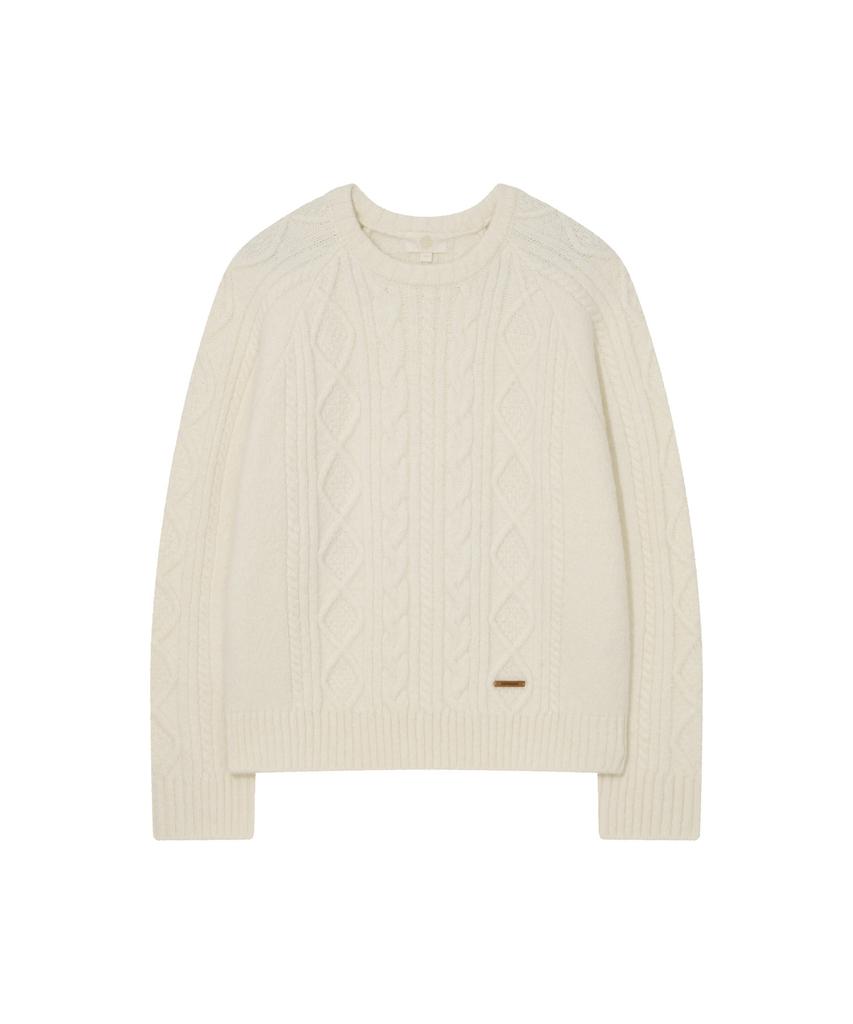 COVERNAT WOMAN Wool Blend Cable Knit Ivory