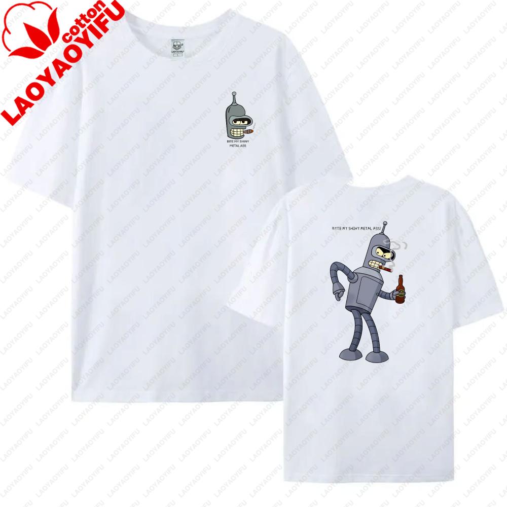 Футурама Робот Бендер с Пивом Графический Принт Унисекс Хлопковая Футболка Повседневная Летняя Одежда Модная Уличная Одежда Для Унисекс И Женщин