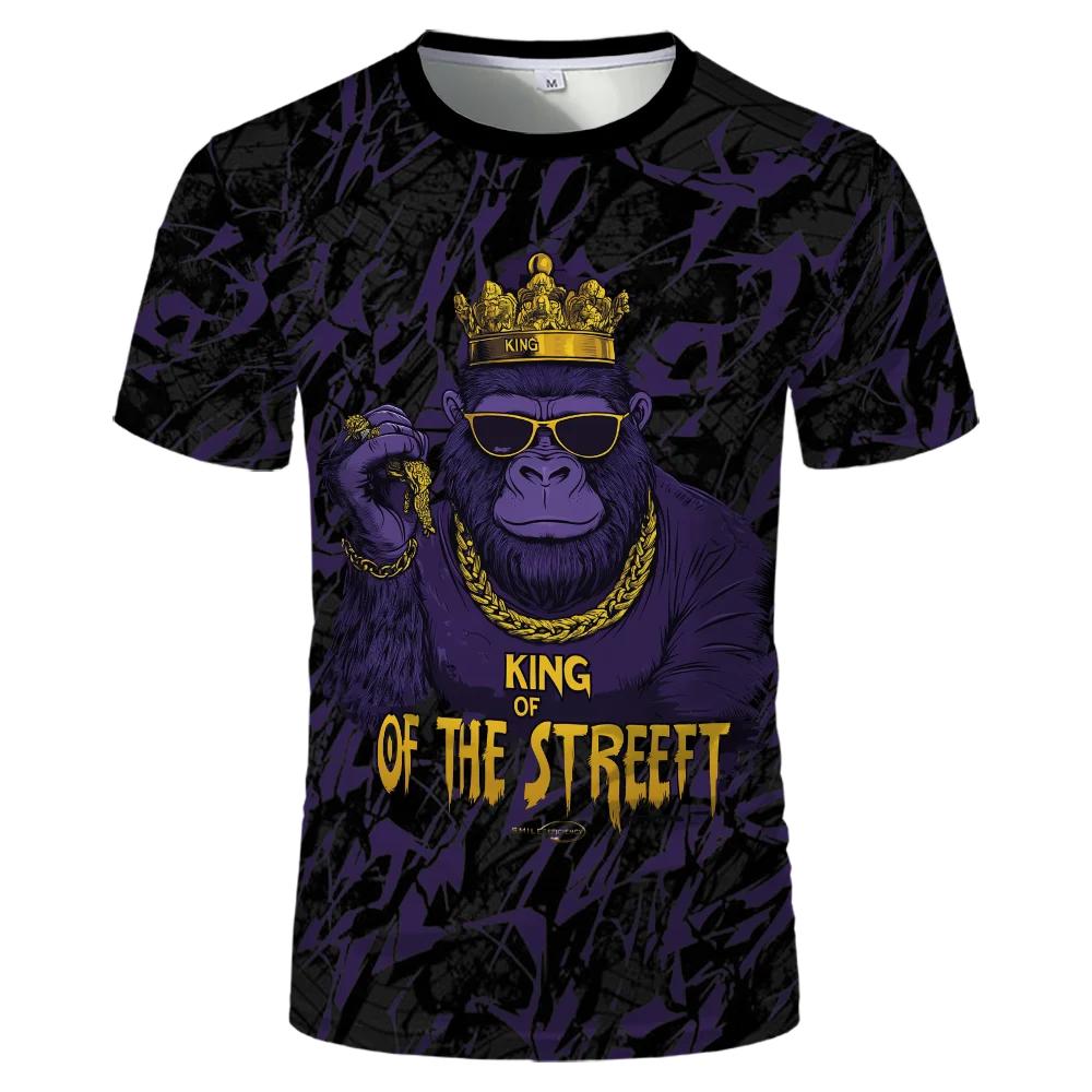 Мужские футболки с коротким рукавом, модные, с 3D-принтом, с круглым вырезом, с узором тай-дай и животным принтом - Летняя одежда из полиэстера средней эластичности, свободного кроя