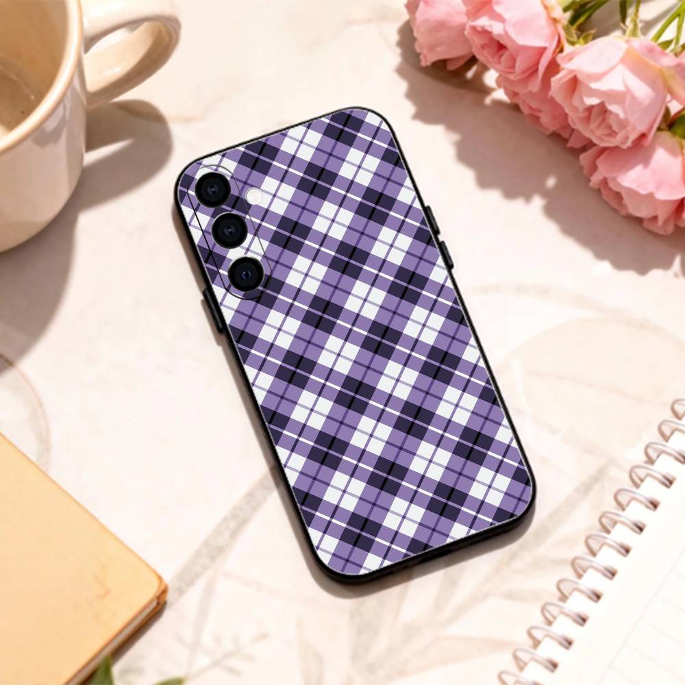 Cool P-Purple P-Plaid Pattern phone Case For Samsung Galaxy A73,A72,A71,A70,A53,A52,A51,Others Soft Black Shell