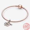Real New Rose Gold Heart Padlock Double Charm Fit Fashion Snake Bracelet 925 Sterling Silver Charms Jewelry Girls Gift Making