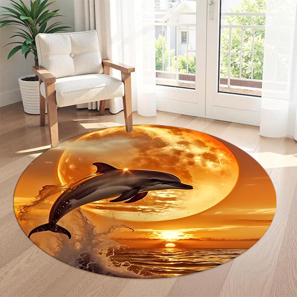 Dolphin Round Floor Mat Perfect for Entryway Living Rooms Playrooms Kitchen Antislip Round Carpet Decorate Offices Perfect Gift for Women Men