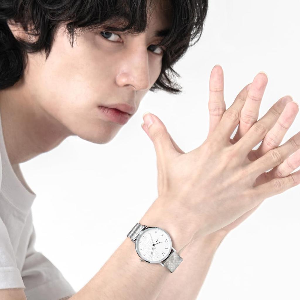 Часы KLON CONNECTION HALFGRAIN LATTER 38 мм с серебристым корпусом и сетчатым ремешком с текстурой дерева -СЕРЕБРИСТАЯ СЕТКА- Часы, Рождественский/Праздничный Ремешок, Отделка,