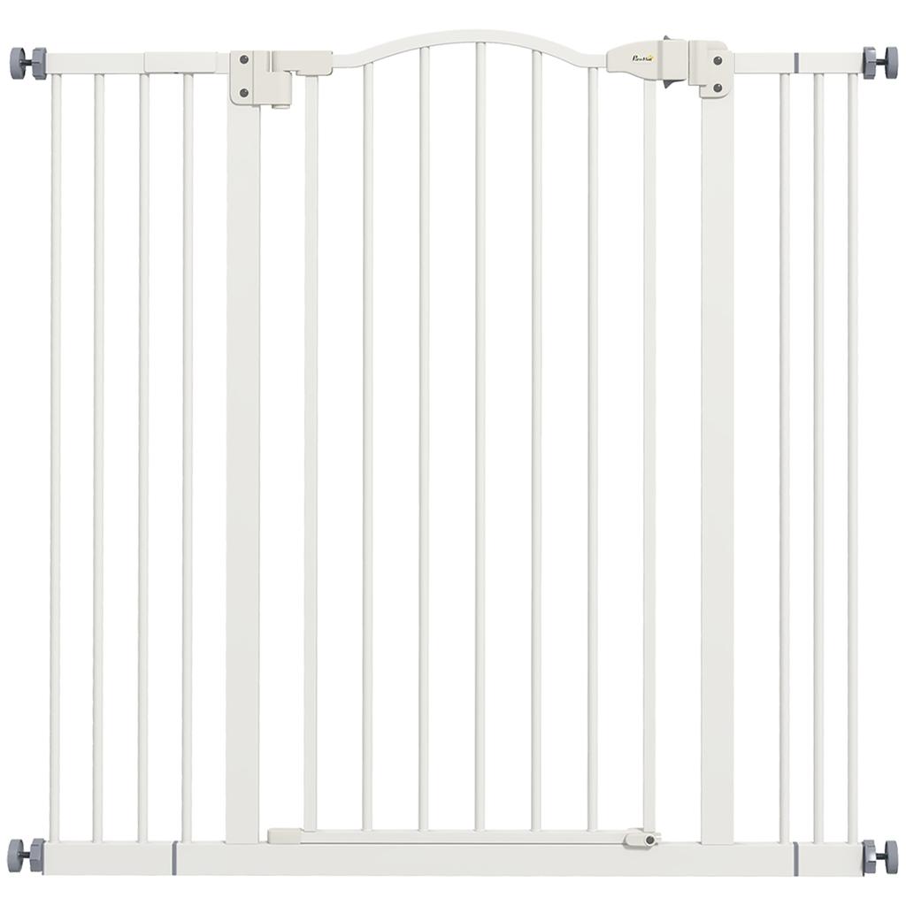 Extendable safety gate for dog 74-100 cm automatic closing pressure fixing without drilling white