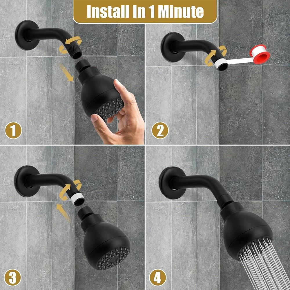 Силиконовые форсунки Душевые головки Мощный поток воды Вращение на 360° Душ-распылитель Матовый черный Нержавеющий дождевой душ Для ванной комнаты