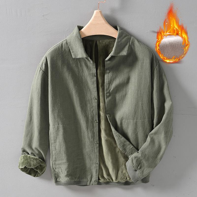 Осенне-зимнее теплое мужское пальто, повседневные флисовые куртки для мужчин, отложной воротник, хлопковое льняное пальто с пуговицами, утолщенное свободное пальто
