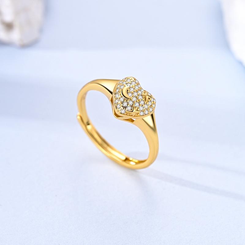 Original 925 Silver Ring Sparking Bee Eye Sun Moon Star Open Rings for Women Girls Jewelry Birthday Anniversary Engagement Gifts