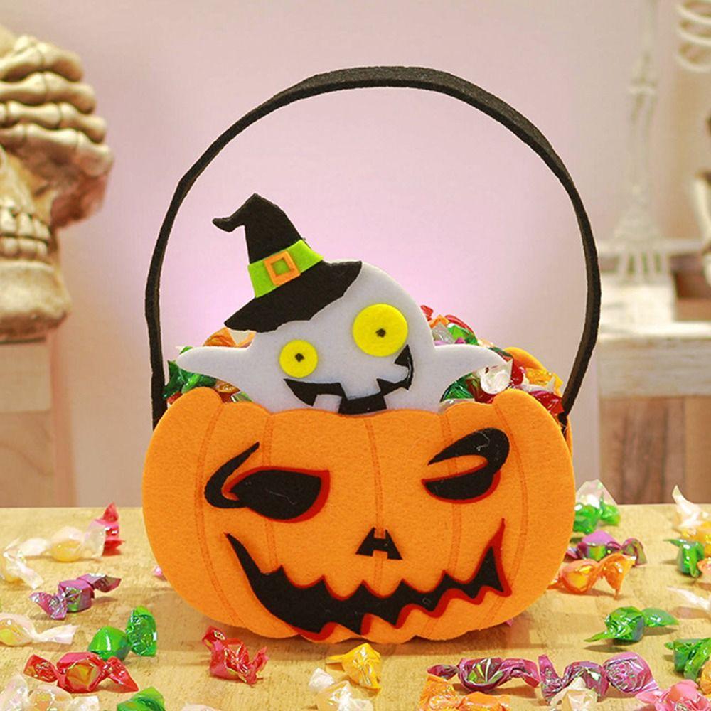 Trick or Treat Pumpkin Candy Bucket Non-woven Halloween Wool Felt Bag Funny   Party