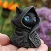 Hooded Cat Statue Resin Mysterious Black Cat Figurine Gothic Tabletop Mini Cat Sculpture Halloween Decoration Gift for Cat Lovers