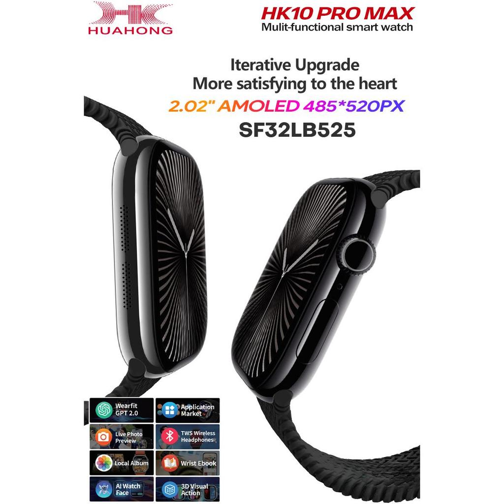 HK10 Pro Max 2,02 дюйма AMOLED Смарт-часы Мужские Женские Компас ChatGPT 2.0 Гравитационное зондирование 3D Меню Альбом Обновление Смарт-часов HK9