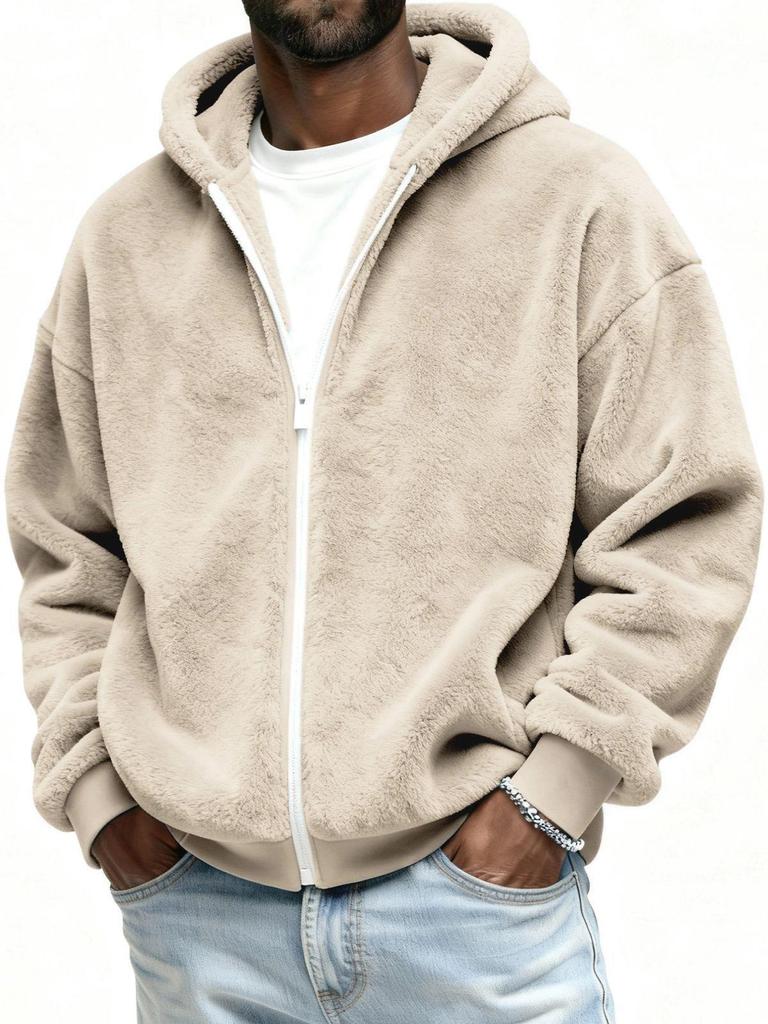 Мужской плюшевый кардиган-худи с капюшоном на молнии, осень 2025