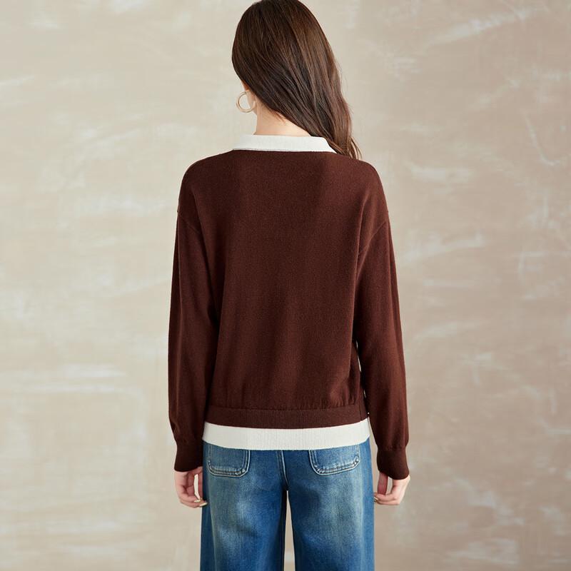 Srcr Women's Faux Two-Piece 100% Wool Contrast Collar Sweater