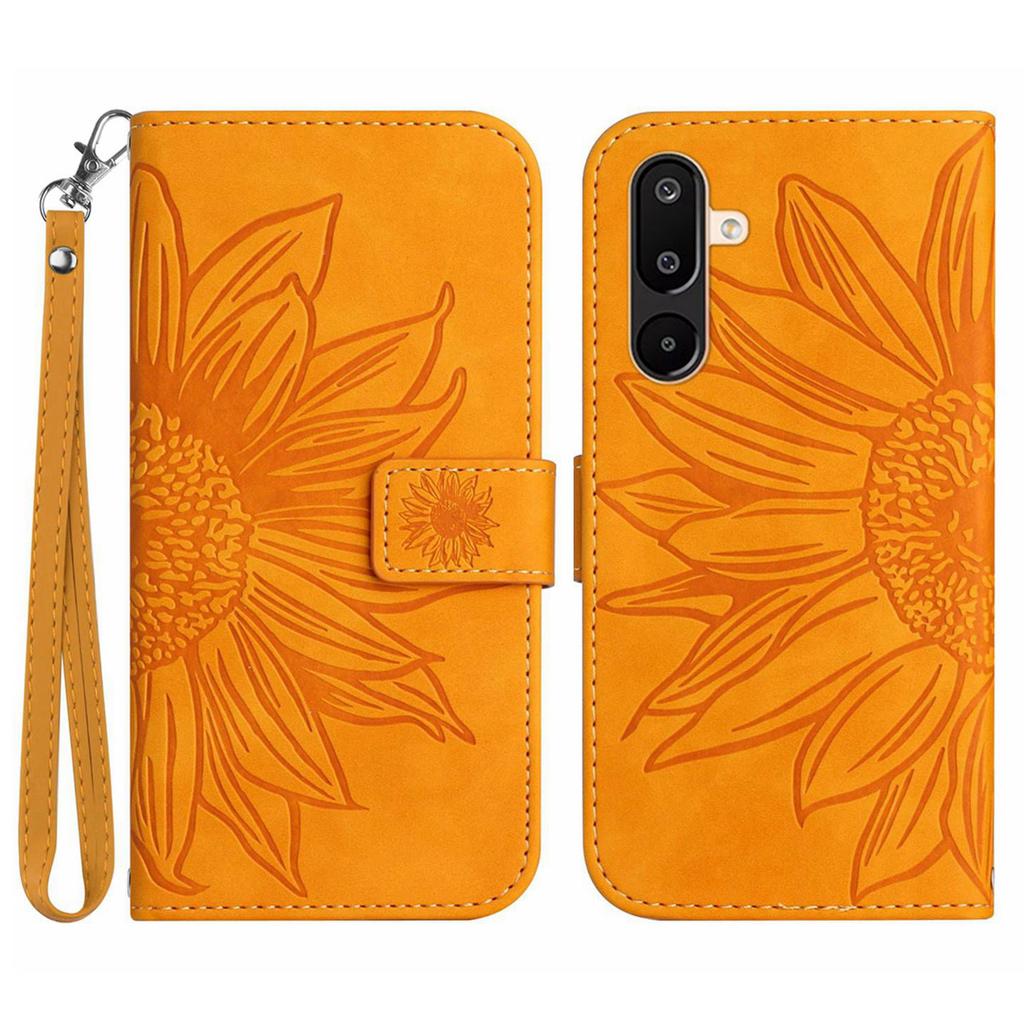 For Samsung Galaxy M16 5G/F16 5G Case Sunflower Imprint Leather Wallet Phone Cover with Wrist Strap