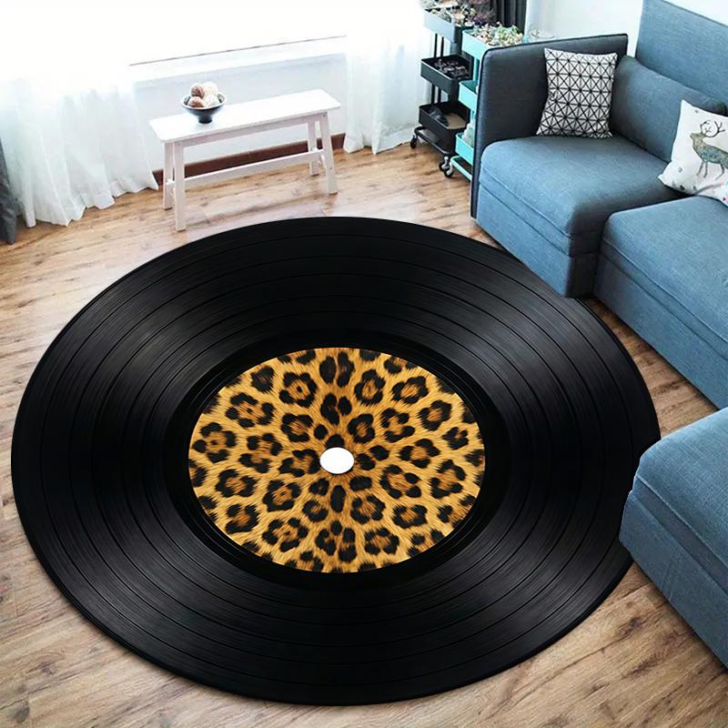 Record Texture Flag Magic Round Area Rug,Carpet Rug for Living Room Bedroom Sofa Playroom Decor,Non-slip Floor Mat