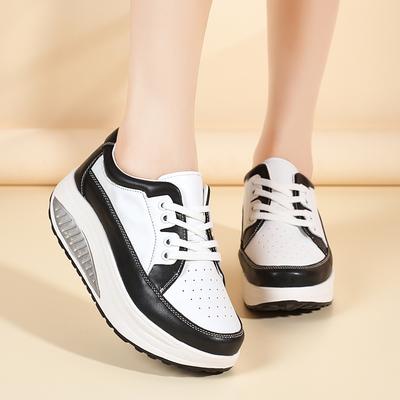 Женские кроссовки с увеличением роста Белые кожаные на платформе Повседневные Простые Толстая подошва Обувь для лифта с амортизацией