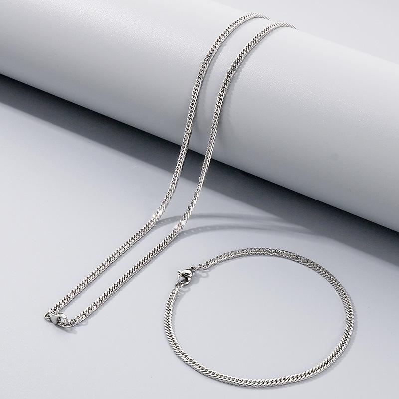 Simple Plain Chain Double Woven Four-Sided Grinding Bracelet Hip-Hop Personality Multi-Size Whip Chain Titanium Steel Men'S Necklace