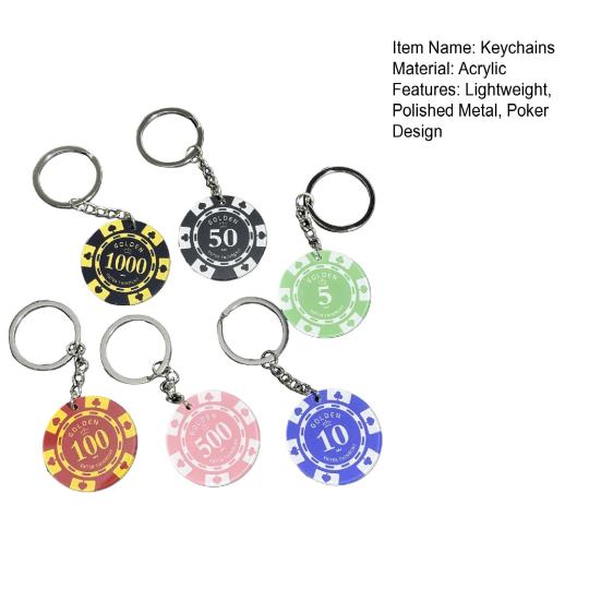 6 шт. Брелок для покера, подвеска для украшения сумки, полированное металлическое кольцо, легкий акрил