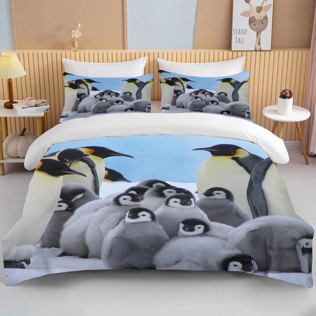 Cute Penguin Bedding 3 Piece Set King Size Double Bed Bedding Set Microfiber or Polyester Duvet Cover Set Kids Bedroom Bed Set
