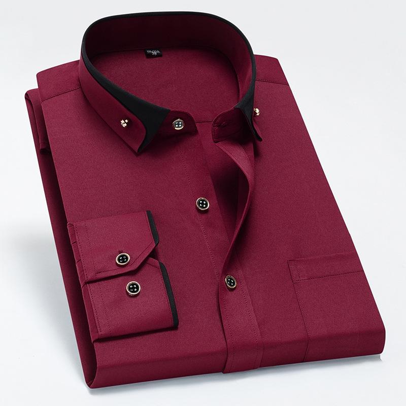 Мужская эластичная рубашка с длинным рукавом, не требующая глажки, в стиле business casual, с цветными блоками