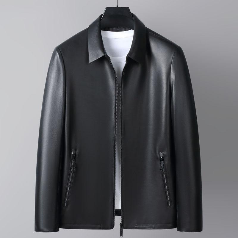 Autumn New Sheepskin Lapel Genuine Leather Jacket for Middle-aged and Elderly Business Dad Wear Sheepskin Jacket for Men