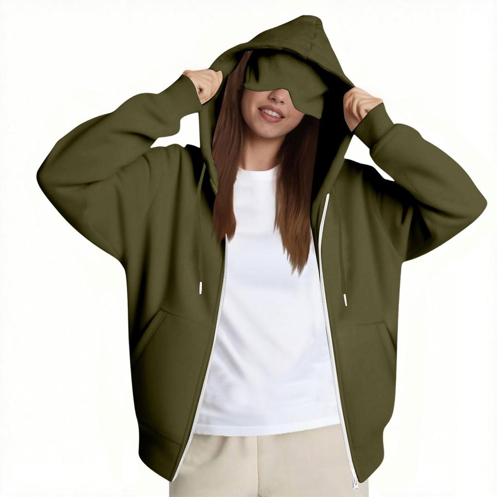 Women's Fashion Casual Long Sleeve Solid Color Hooded Sweatshirt Tops