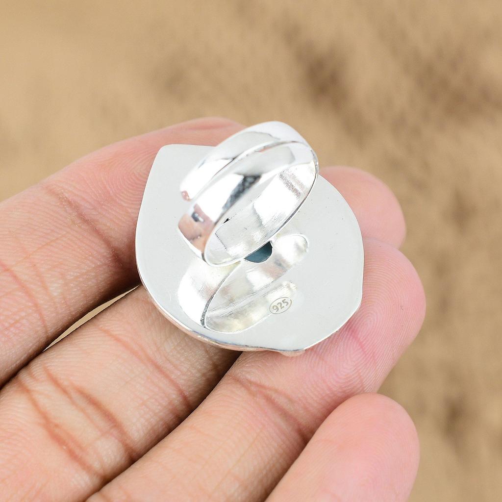 Natural Larimar Gemstone 925 Sterling Silver Promise Adjustable Ring For Girls