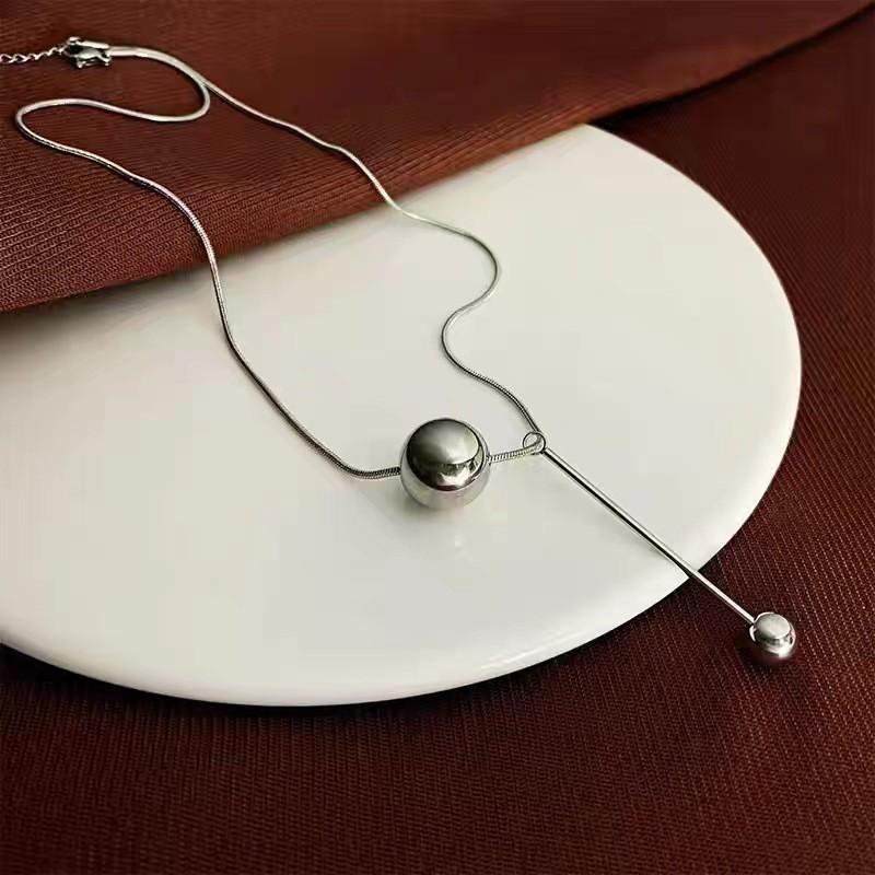 Sterling Geometric Bead Necklace Women Minimalist Ins Style Luxury Small Pendant Jewelry
